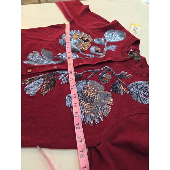 NWOT J. Crew Sequin Floral Embroidered Jackie Cardigan Small Red Unique Elegant - Picture 10 of 11